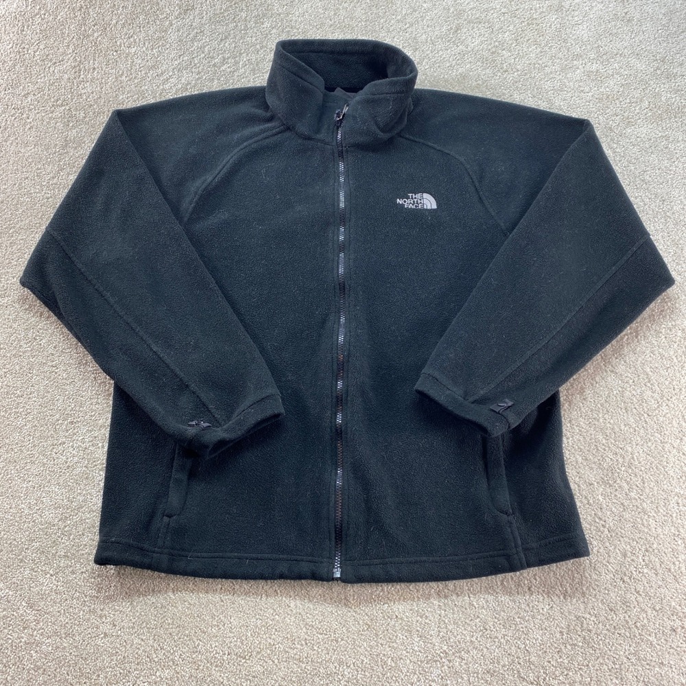 The North Face Full Zip Fleece Jacket Mens Large Black TKA 100 Mock Neck Raglan